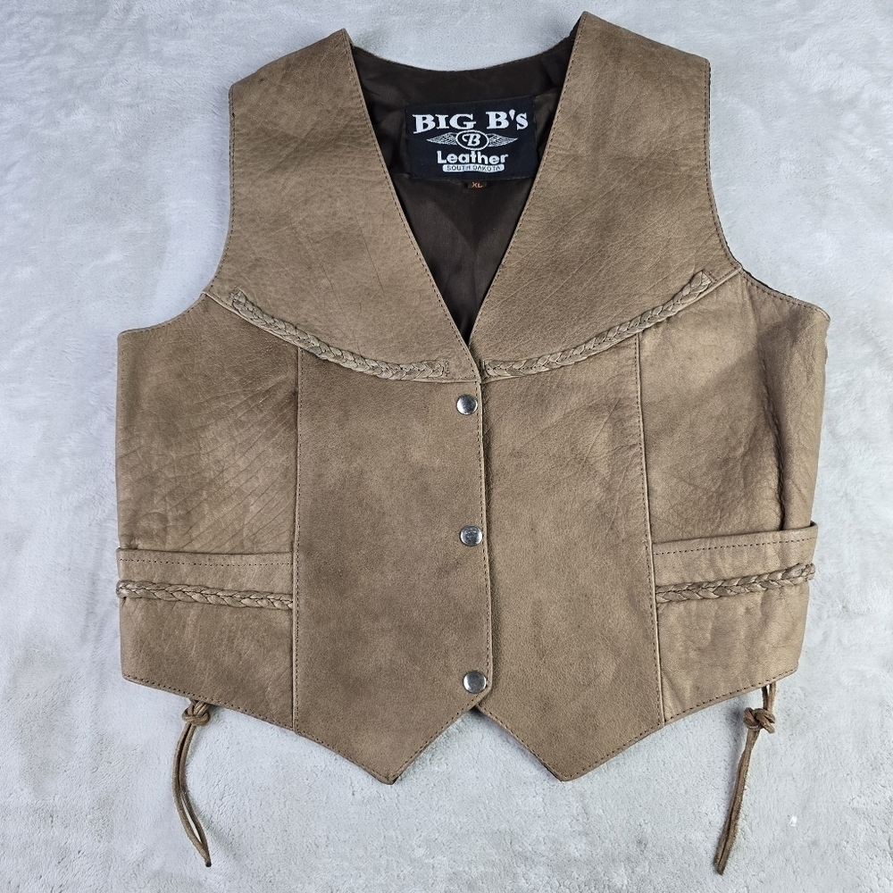 Big B’s Leather South Dakota Leather Motorcycle Vest with Side Laces Sz XL